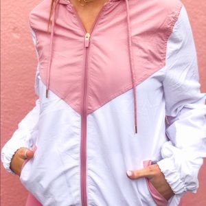 Pink and white windbreaker